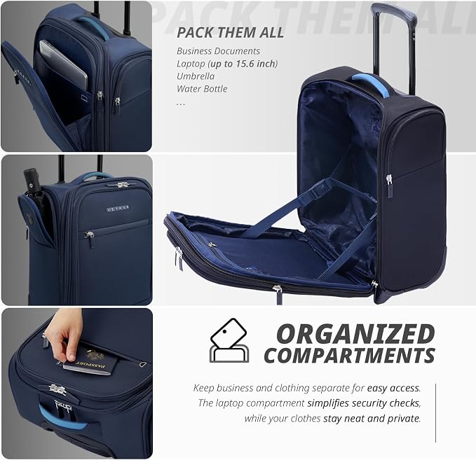Verage Under Seat Luggage with Wheels, Softside Expanable Small Suitcase Carry - Image 5