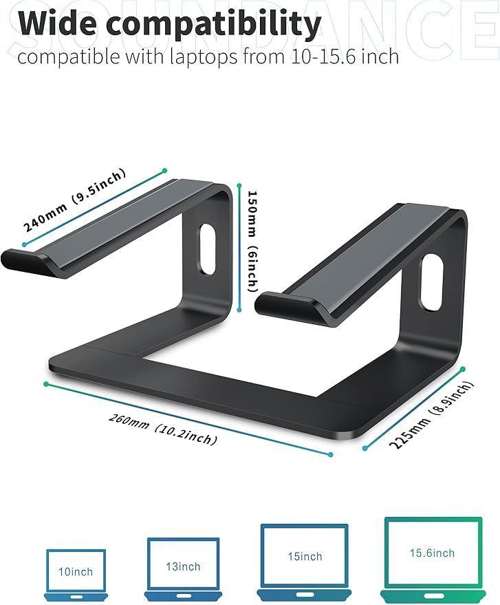 SOUNDANCE Laptop Stand, Aluminum Computer Riser, Ergonomic Laptops Elevator - Image 2