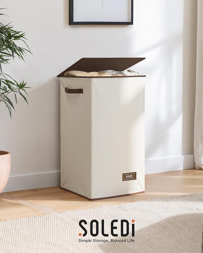 SOLEDI Laundry Hamper with Lid 90L Large & Tall Collapsible Laundry Basket - Image 8