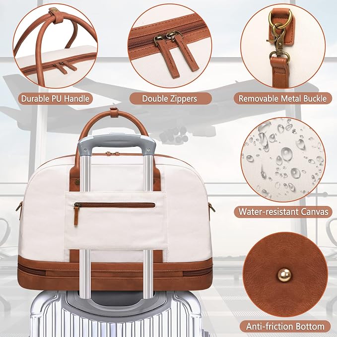 Weekender Bag for Women Canvas Overnight Bag Large Travel Tote Bag Carry on - Image 7