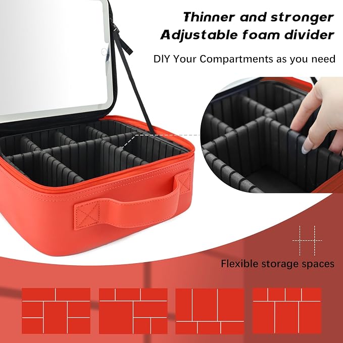 Makeup Bag with Led Mirror, Travel Makeup Organizer with 3 Color Setting - Image 3
