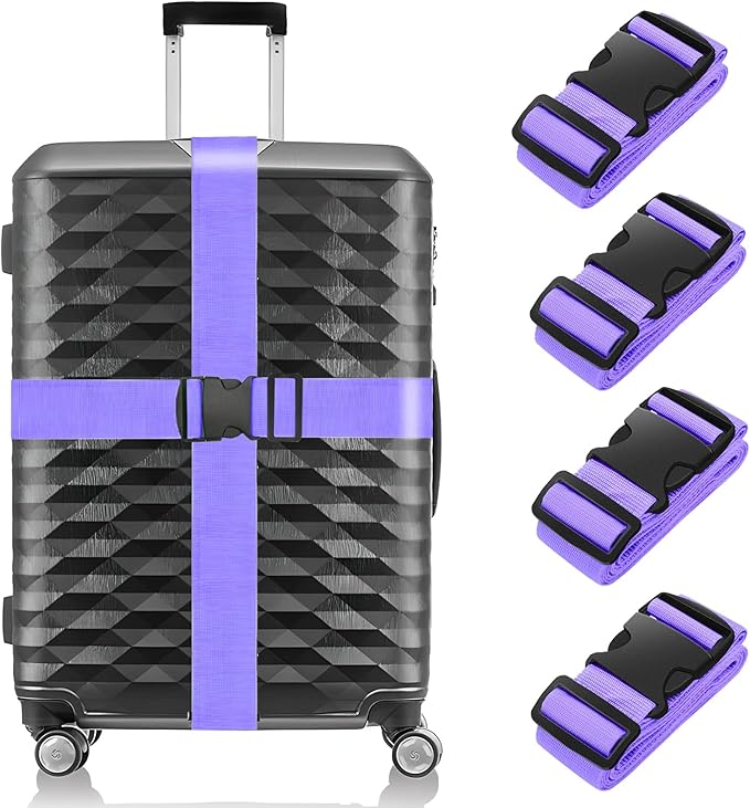 BILIONE 4 Pack Luggage Straps 79" Long Belts Keep Suitcase Secure While by BILIONE