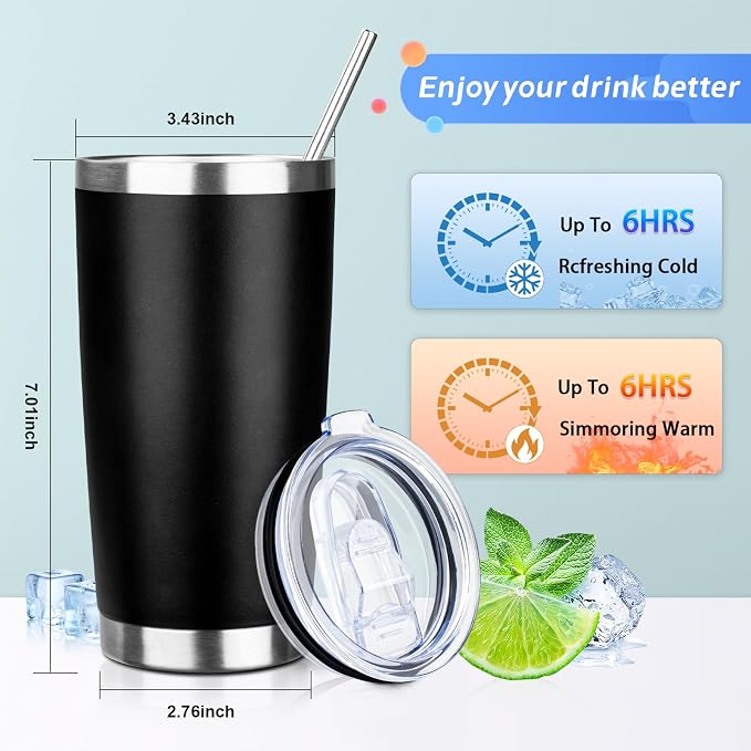 20oz Tumbler with Straw and Brush, Stainless Steel Vacuum Insulated tumbler - Image 2