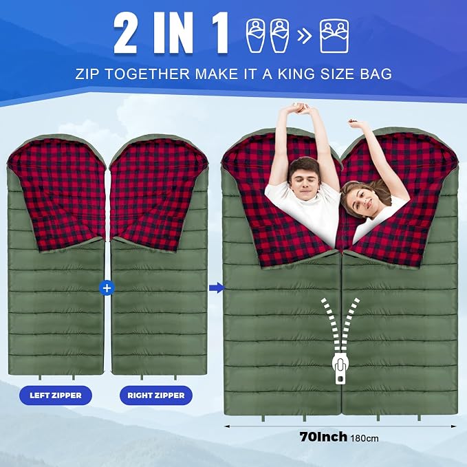 0 Degree Sleeping Bag Cotton Flannel Winter Cold Weather - Image 5