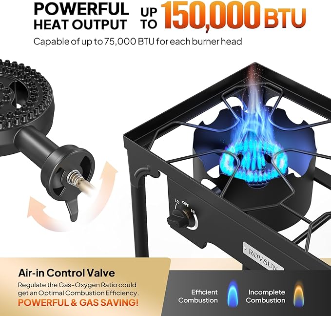 ROVSUN 2 Burner Outdoor Propane Gas Stove 150, 000 BTU High Pressure Stand - Image 2