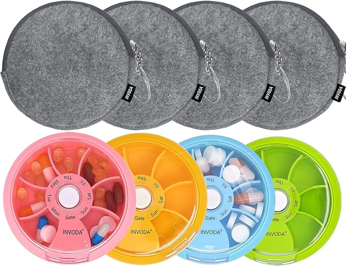 INVODA Weekly Pill Organizer 7 Compartment Rotating Pill Box by INVODA