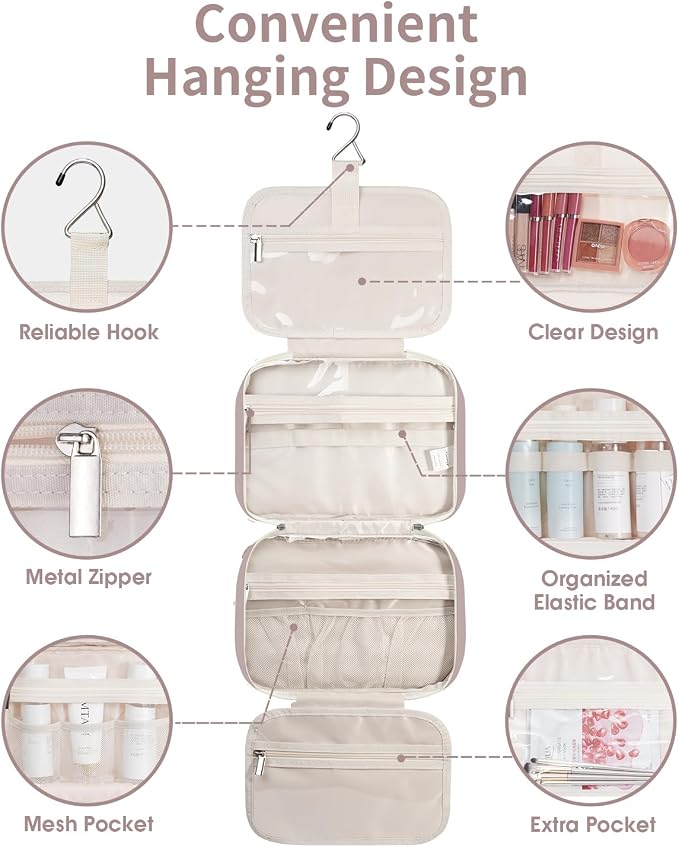 Narwey Hanging Toiletry Bag for Women Travel Makeup Bag Organizer Toiletries - Image 4