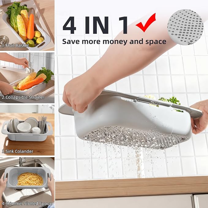 Extended Long Over the Sink Colander, Wash Vegetables Fruits Collapsible - Image 4