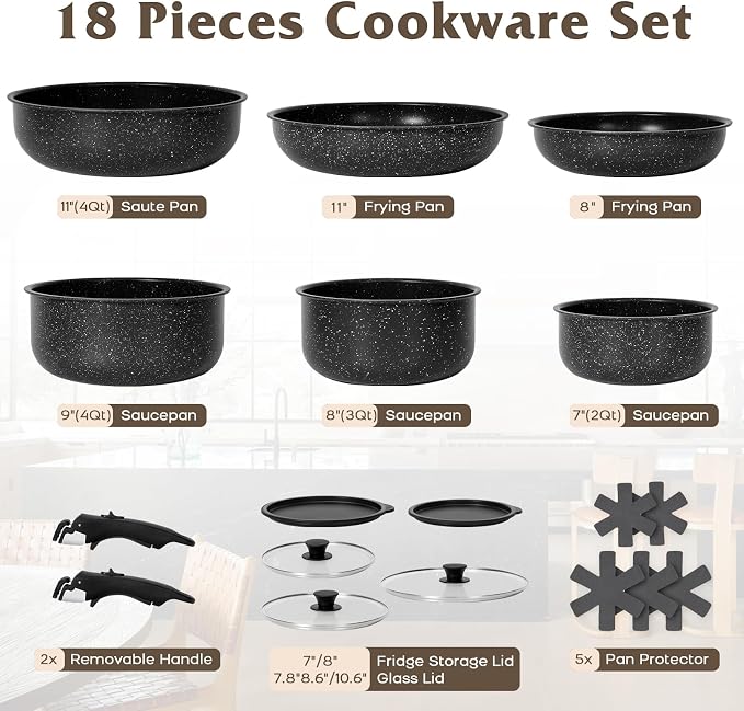 17 Pcs Pots and Pans Set Non Stick, Cookware Sets - Image 2