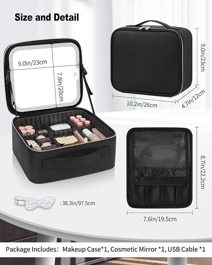 Makeup Bag With LED Mirror, Travel Makeup Case with Light up Mirror Large - Image 2