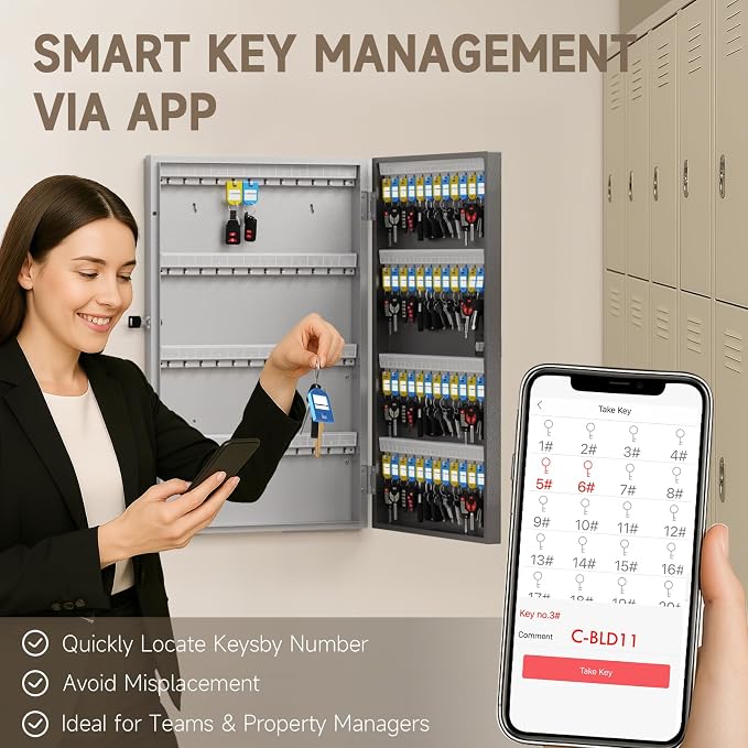 WeHere 96 Key Lock Box Wall Mount, APP Bluetooth/OTP/Wi-Fi/Fixed Code/Key Unlock - Image 7