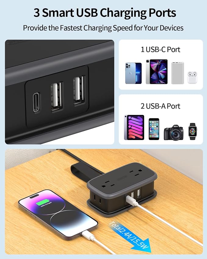 Travel Power Strip with USB C Port, NTONPOWER Flat Plug Extension Cord with 4 - Image 7
