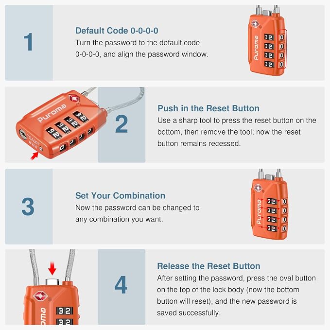 Puroma 2 Pack TSA Approved Luggage Locks, 4 Digit Combination Travel Locks - Image 6