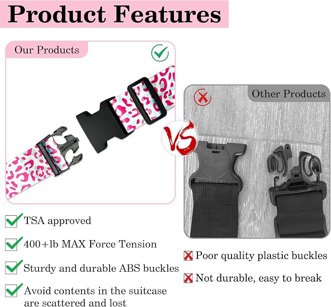 Pink Leopard Luggage Straps for Suitcases TSA Approved, Luggage Identifiers for - Image 4
