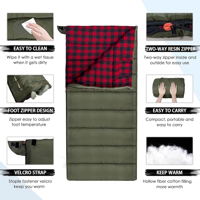0 Degree Sleeping Bag Cotton Flannel Winter Cold Weather - Image 3