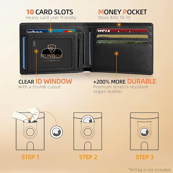 RUNBOX AirTag-Wallet-Mens-Slim-RFID Blocking Wallets Leather - Image 2
