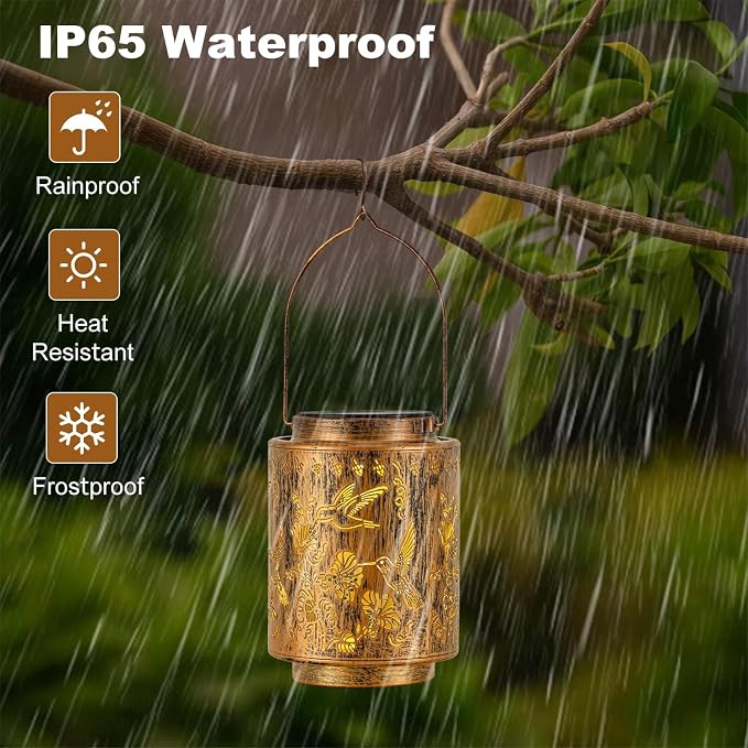 Outdoor Solar Lantern Waterproof Decorative Hummingbird and Trumpet Flower - Image 2