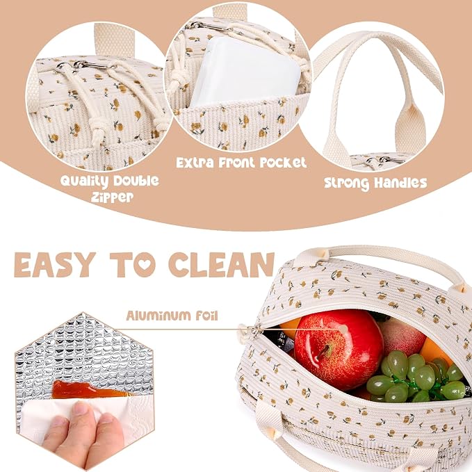 Bluboon Lunch Bag for Women Men Cute Corduroy Lunch Tote Bags Reusable - Image 3