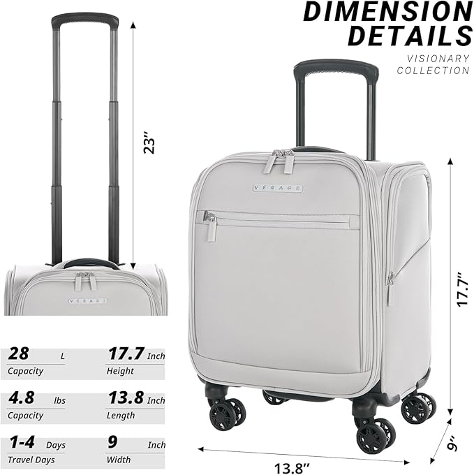 Verage Under Seat Luggage with Wheels, Softside Small Suitcase Spinner Carry On - Image 2