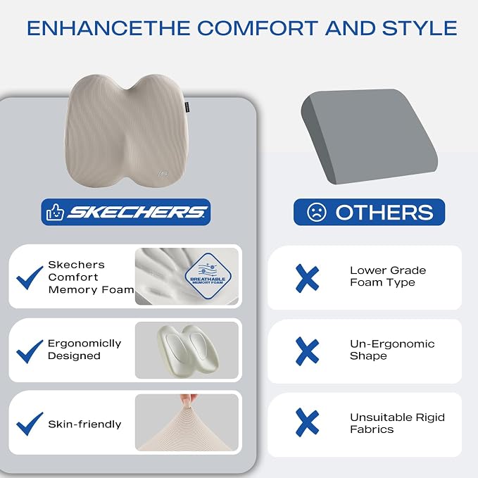 Skechers Memory Foam Seat Cushion, Ribbed Fabric Office Chair Cushion - Image 6