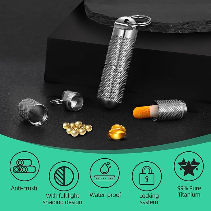 Titanium Keychain Pill Holder Waterproof Lightweight Portable Pocket Mini Pill - Image 4