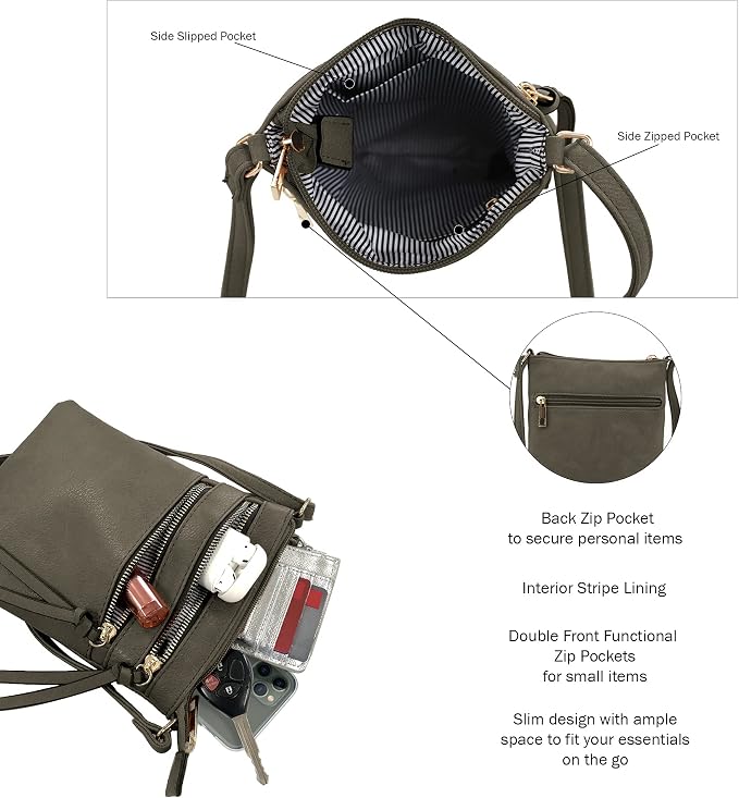 DELUXITY | Crossbody Purse Bag | Functional Multi Pocket Double Zipper Purse | - Image 4