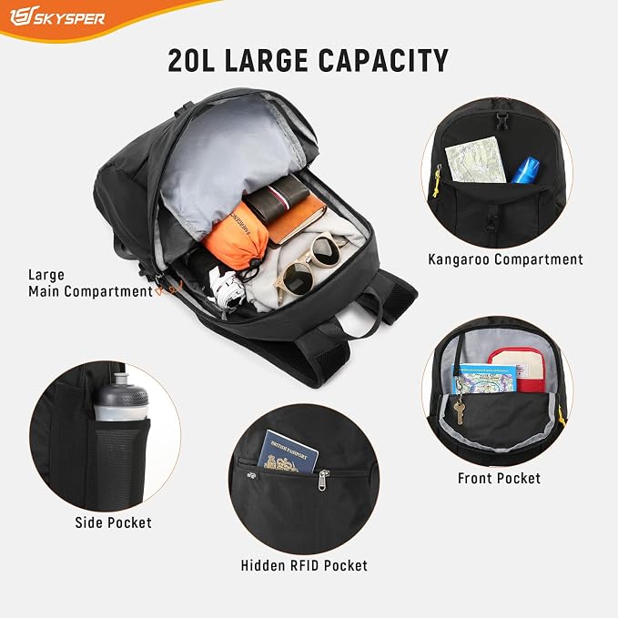 SKYSPER Small Hiking Backpack for Men Women 20L RFID Packable Daypack - Image 3