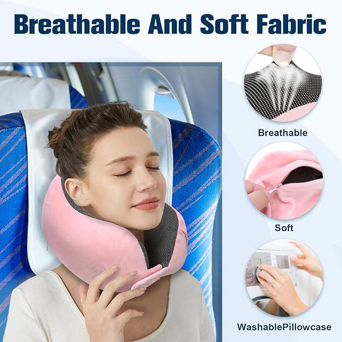 Neck Pillow for Traveling, Travel Pillows for Airplanes, 100% Pure Memory Foam - Image 6