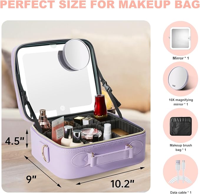 Mocado Travel Makeup Bag with LED Lighted Mirror, Travel Makeup Organizer - Image 8