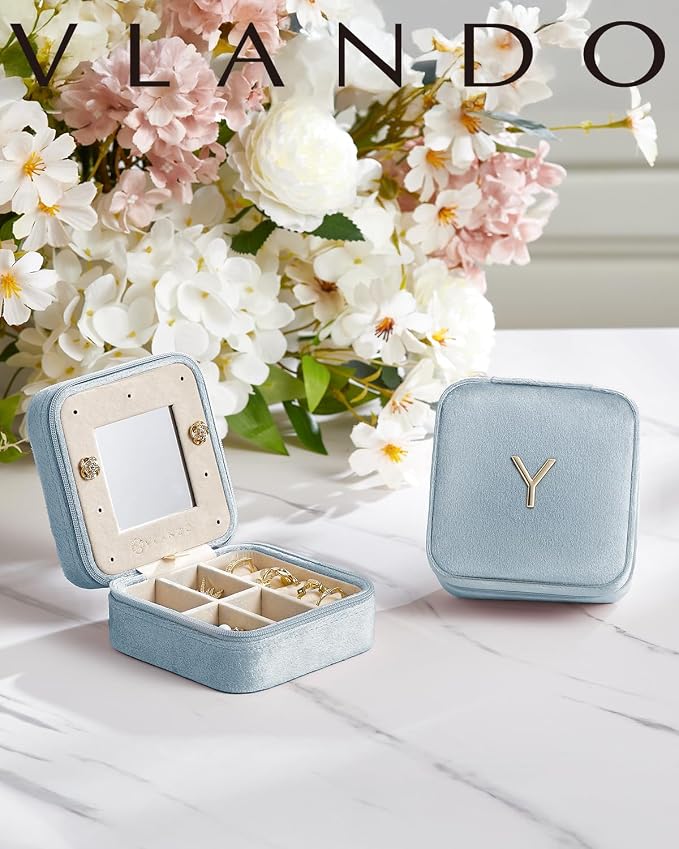 Vlando Travel Jewelry Case for Women Girls, X Initial Jewelry Box, Small - Image 2