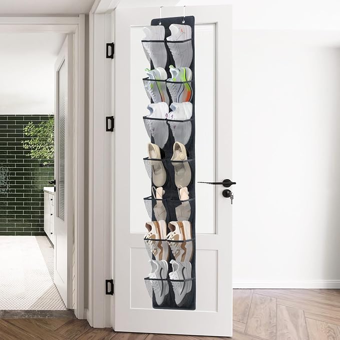 Over The Door Shoe Organizer, 14 Large Mesh Pockets Hanging Shoe Rack - Image 7