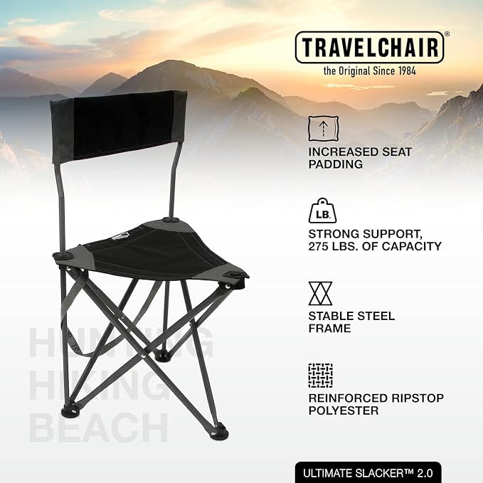 Travel Chair Ultimate Slacker, Quick Folding Tripod Stool - Image 4