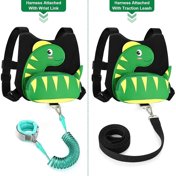 Accmor Toddler Harness Leash + Anti Lost Wrist Link, Cute Dinosaur Kids Harness - Image 3
