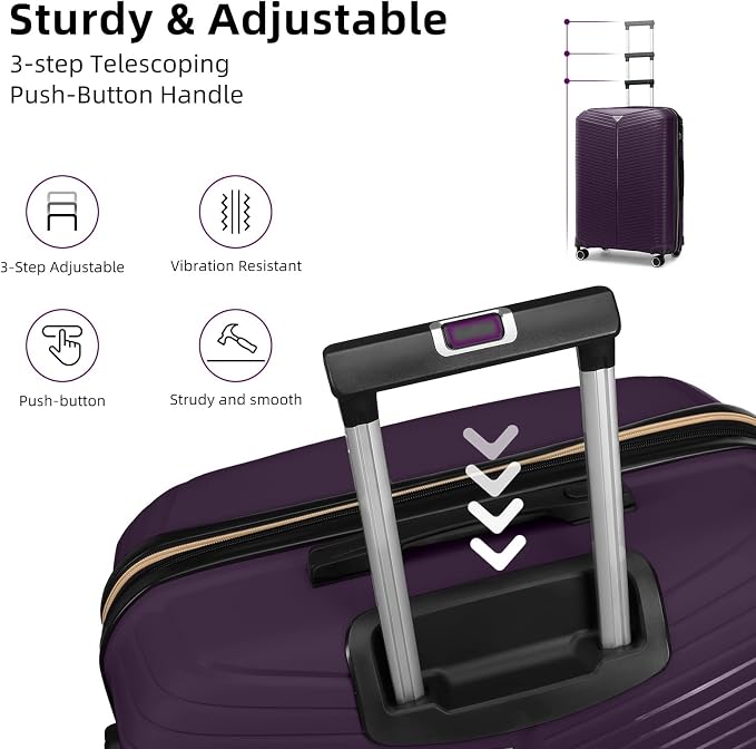 LEAVES KING LARVENDER Luggage Sets 5 Piece, Expandable PP Suitcase - Image 4