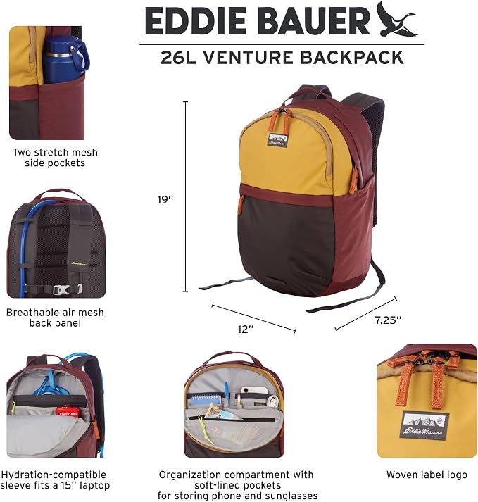 Eddie Bauer 26L Venture Backpack, Hydration and Laptop Compatible Daypack - Image 2