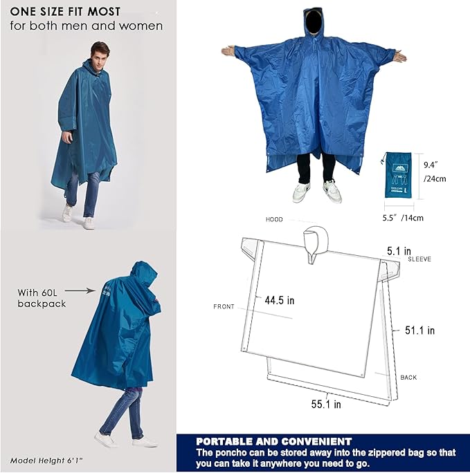 longsinger Rain Poncho for Adult, Waterproof Rain Poncho - Image 3