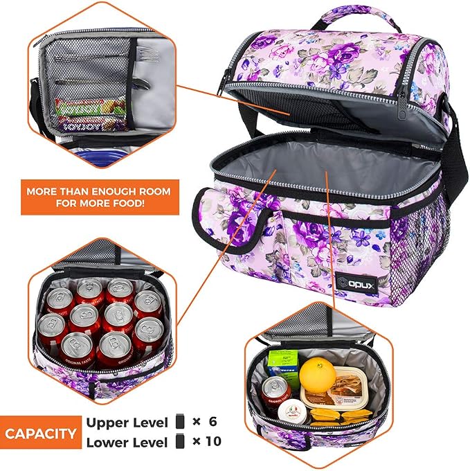 opux Lunch Bag Women Insulated, Adult Lunch Box Cooler, Flower Lunch Box - Image 8