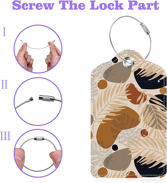 Boho Tropical Leaves Luggage Tags 2PCS PU Leather Suitcases Tag - Image 4