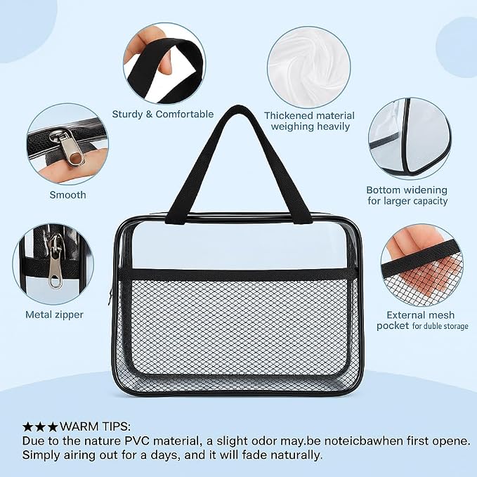 XEWEA 2PCS Middle TSA Approved Clear Travel Toiletry Bags - Image 5