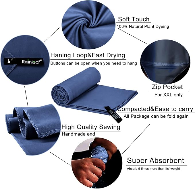 Rainleaf Microfiber Towel Perfect Travel & Gym & Camping Towel. Quick Dry - Image 3