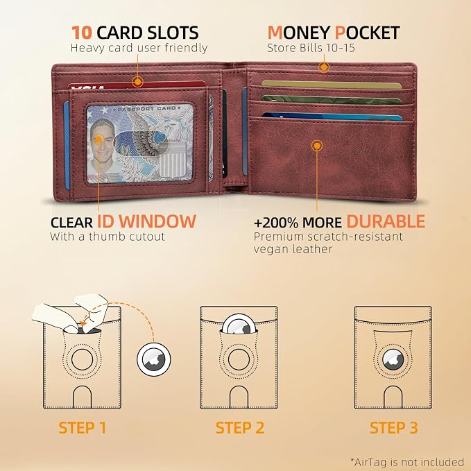 RUNBOX AirTag-Wallet-Mens-Slim-RFID Blocking Wallets Leather - Image 2