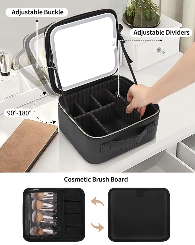 Makeup Bag With LED Mirror, Travel Makeup Case with Light up Mirror Large - Image 6