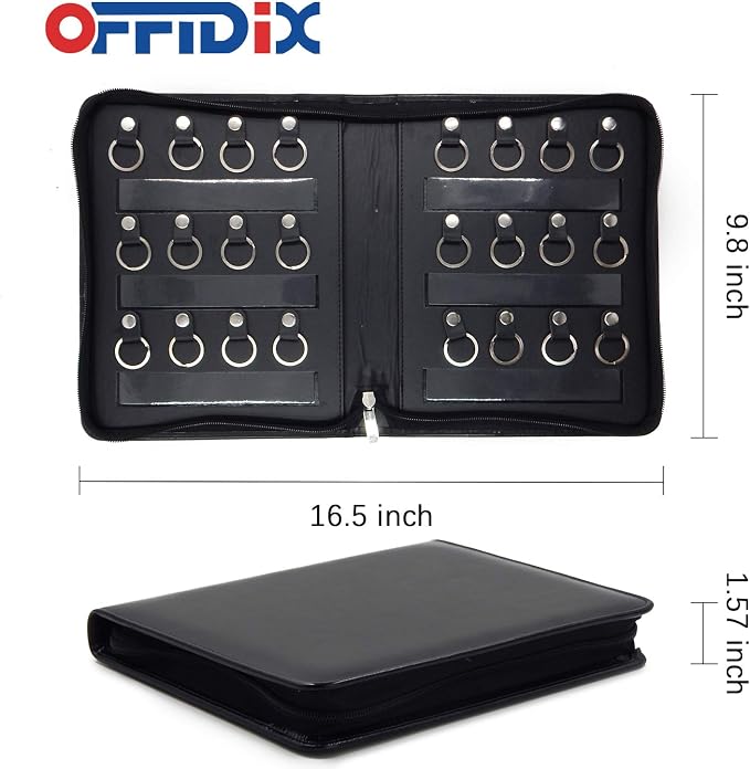 OFFIDIX Portable Zippered Key Case, Leather Portable Key Cabinet 24 Key Hooks - Image 3