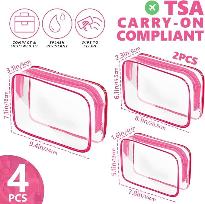 AURUZA 4 Pack Clear Toiletry Bag, Portable Travel Makeup Pouch - Image 2