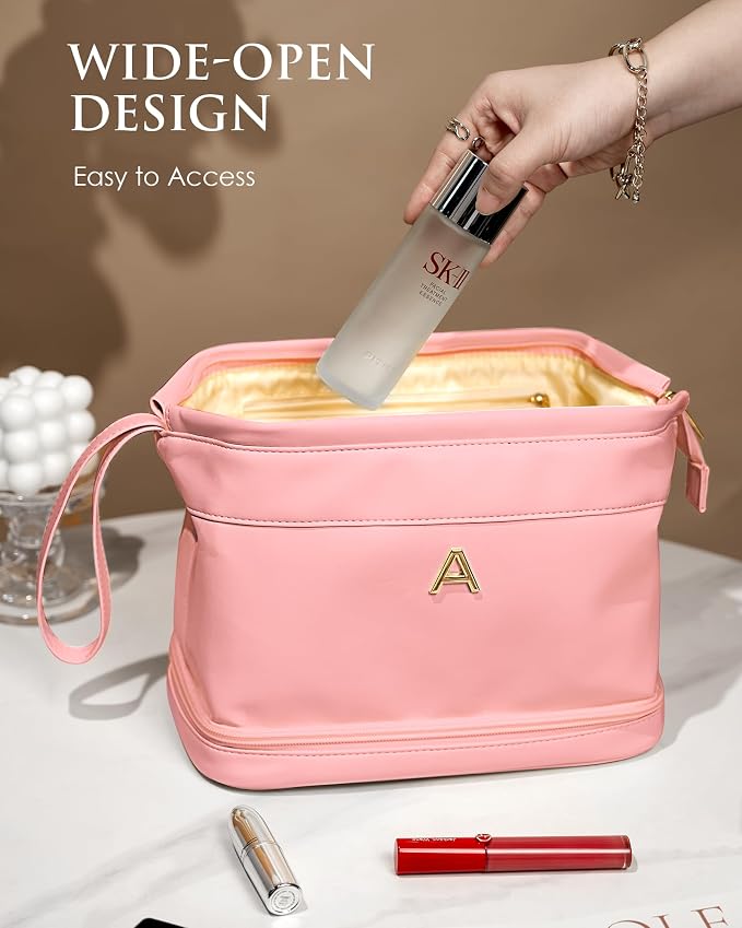 Gifts for Girls, Initial Large Makeup Bag, Personalized Double Layer Cosmetic - Image 5