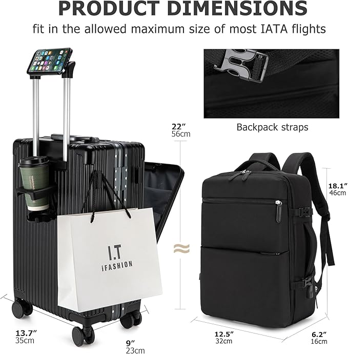 feilario 2 Piece Set 20in Aluminium Frame PC Hard Shell Spinner Wheels Luggage - Image 2