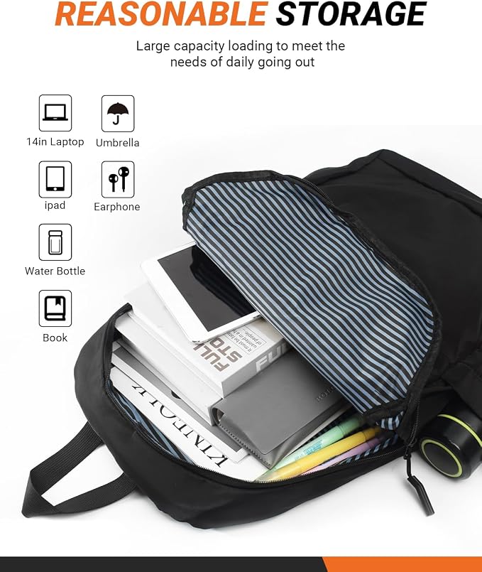 Multi-Pocket Laptop Backpack, 24L Capacity, Fits 14-inch Laptop, 16.9x12.6x5.5 - Image 4