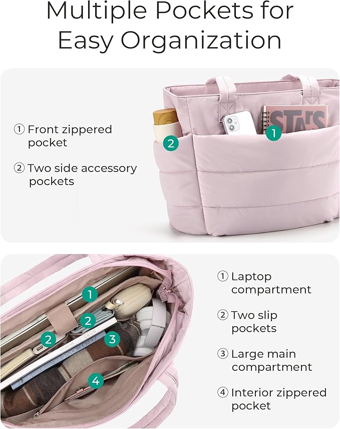BAGSMART Tote Bag for Women, Lightweight Puffy Tote Bag - Image 3