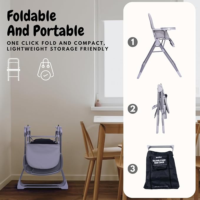 Foldable Baby High Chair with Easy Clean Double-Layer Tray, Adjustable Foot Rest - Image 3