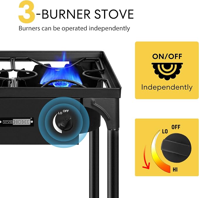 VIVOHOME 225, 000 BTU Outdoor 3-Burner Propane Gas Stove, Heavy-Duty Camping - Image 4